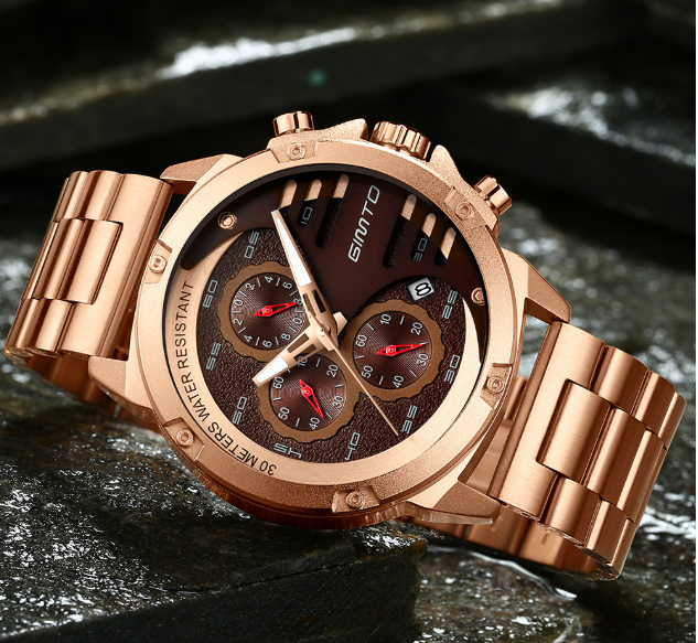 Super Classy Solid Steel Men's Watch Waterproof Three-eye Six-pin Designer Watch